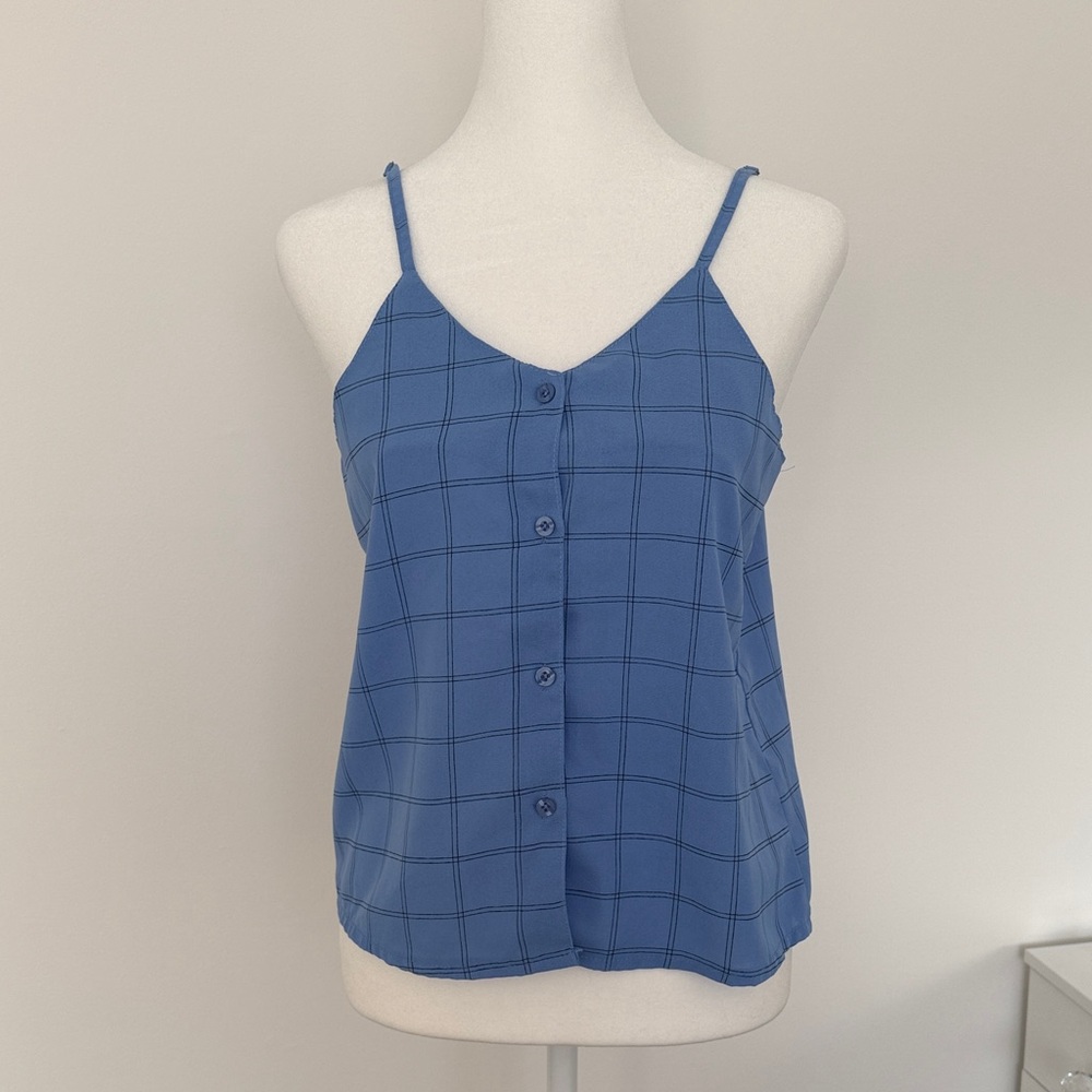 Blue Checkered Women's Top with adjustable straps
